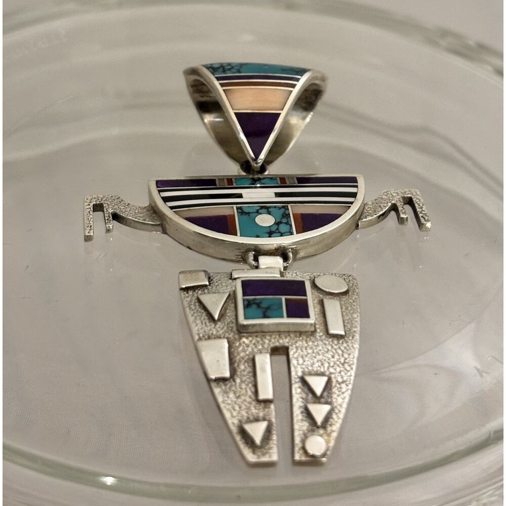 Ray Tracey Knifewing II Navajo Sterling Turquoise Inlay Kachina/Yei PENDANT